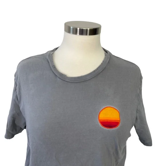 Aviator Nation Gray Short Sleeve Tee with Orange Red Sunset Patch - Picture 2 of 8